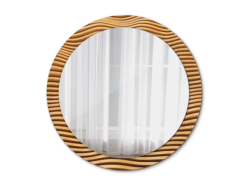 Decoratieve ronde spiegel - houten golf - 90 cm