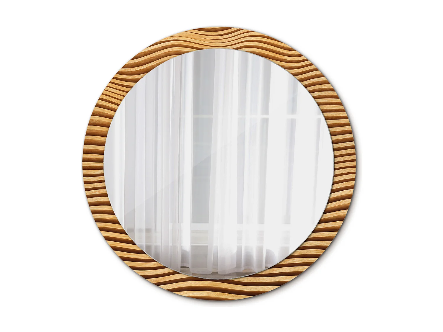 Miroir rond décoratif - Vague en bois - 90 cm