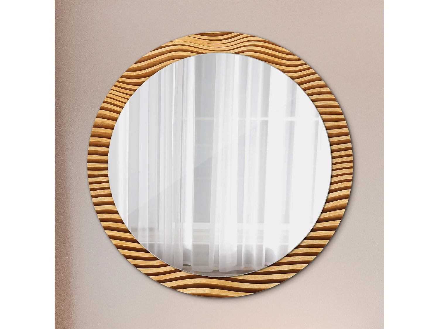 Miroir rond décoratif - Vague en bois - 90 cm