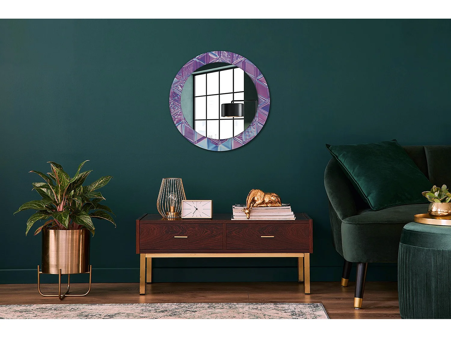 Specchio rotondo decorativo - Motivo cristallo - 60 cm