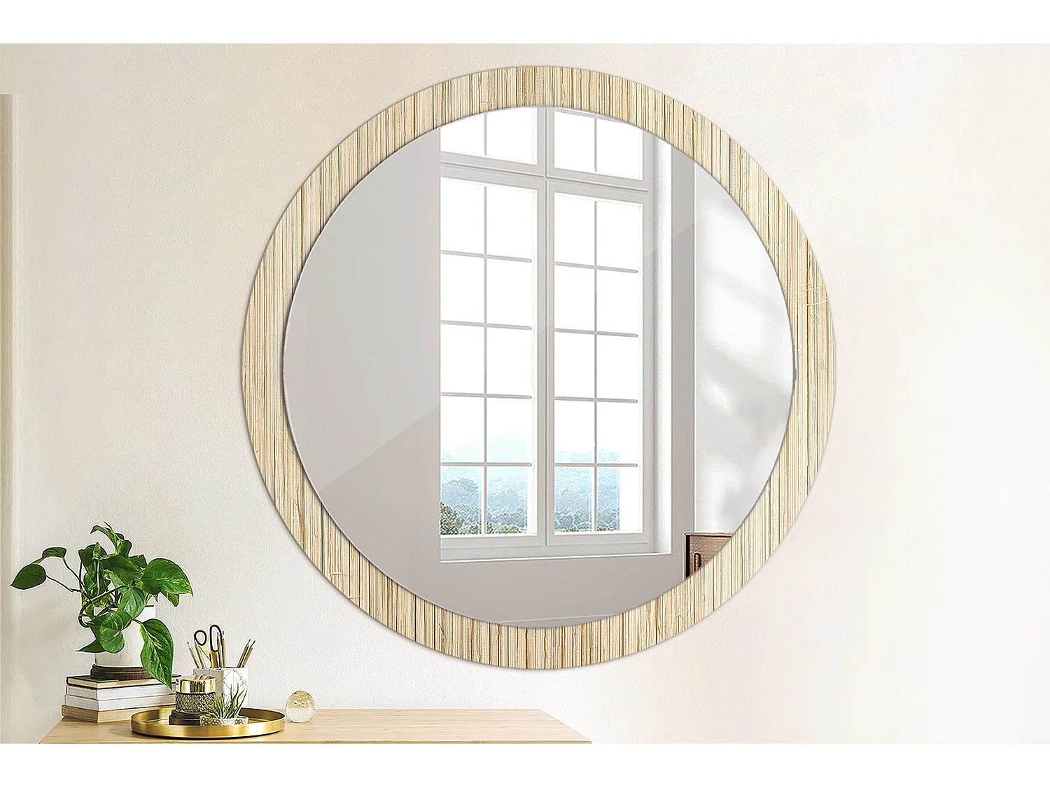 Miroir rond décoratif - Paille de bambou - 100 cm
