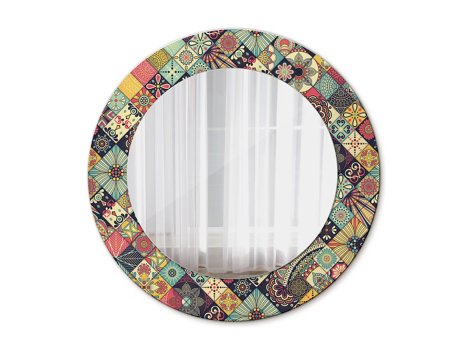 Dekorativer runder Spiegel – Patchwork-Fliesen – 50 cm