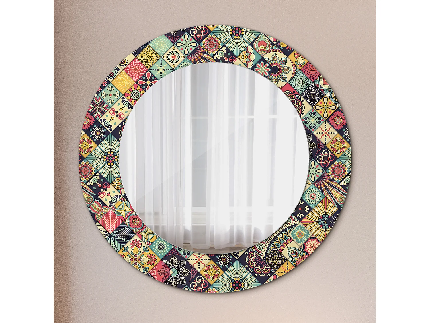 Dekorativer runder Spiegel – Patchwork-Fliesen – 50 cm