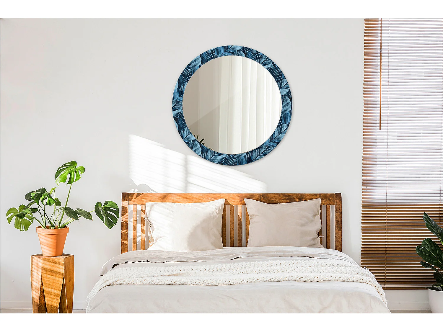 Decoratieve ronde spiegel - junglebladeren - 80 cm