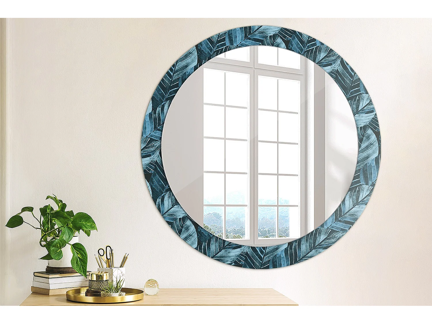 Decoratieve ronde spiegel - junglebladeren - 80 cm