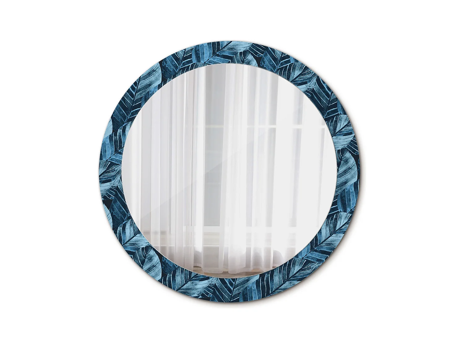 Miroir rond décoratif - Feuilles de jungle - 80 cm