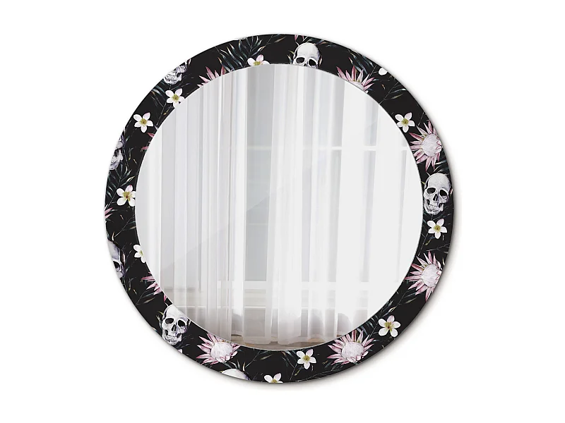 Miroir rond décoratif - Fleurs tête de mort - 80 cm