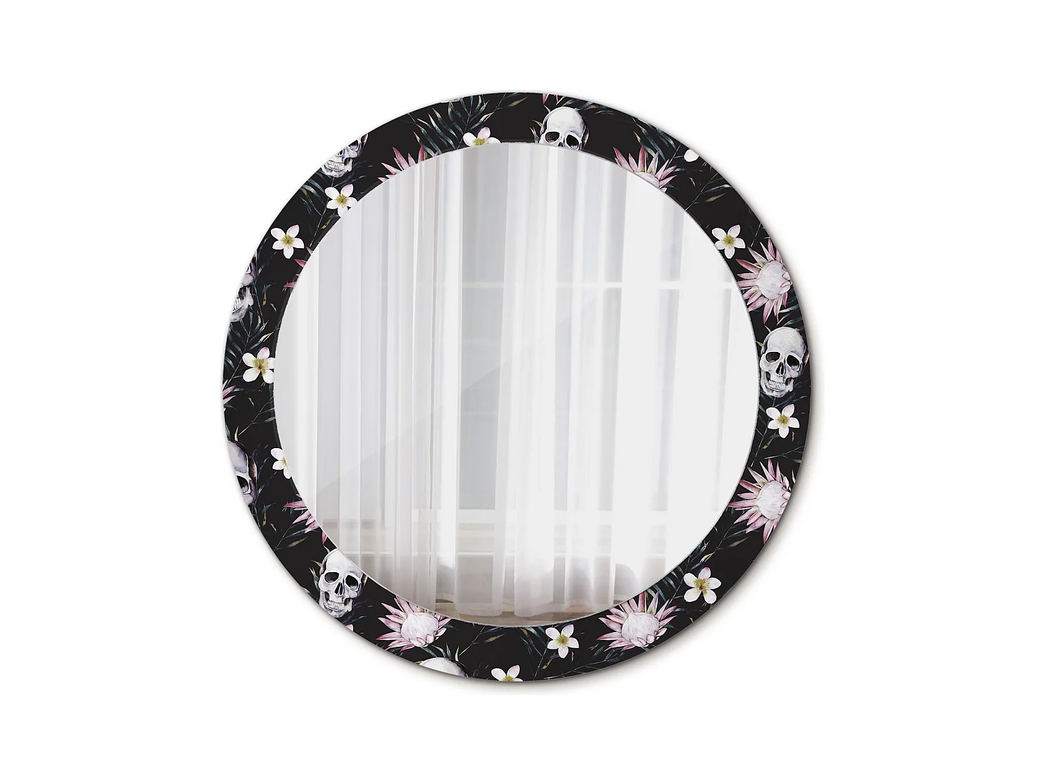 Miroir rond décoratif - Fleurs tête de mort - 80 cm