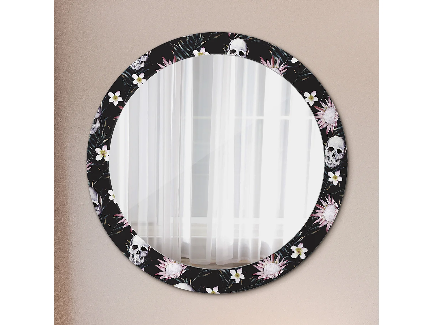 Runder dekorativer Spiegel - Totenkopfblumen - 80 cm