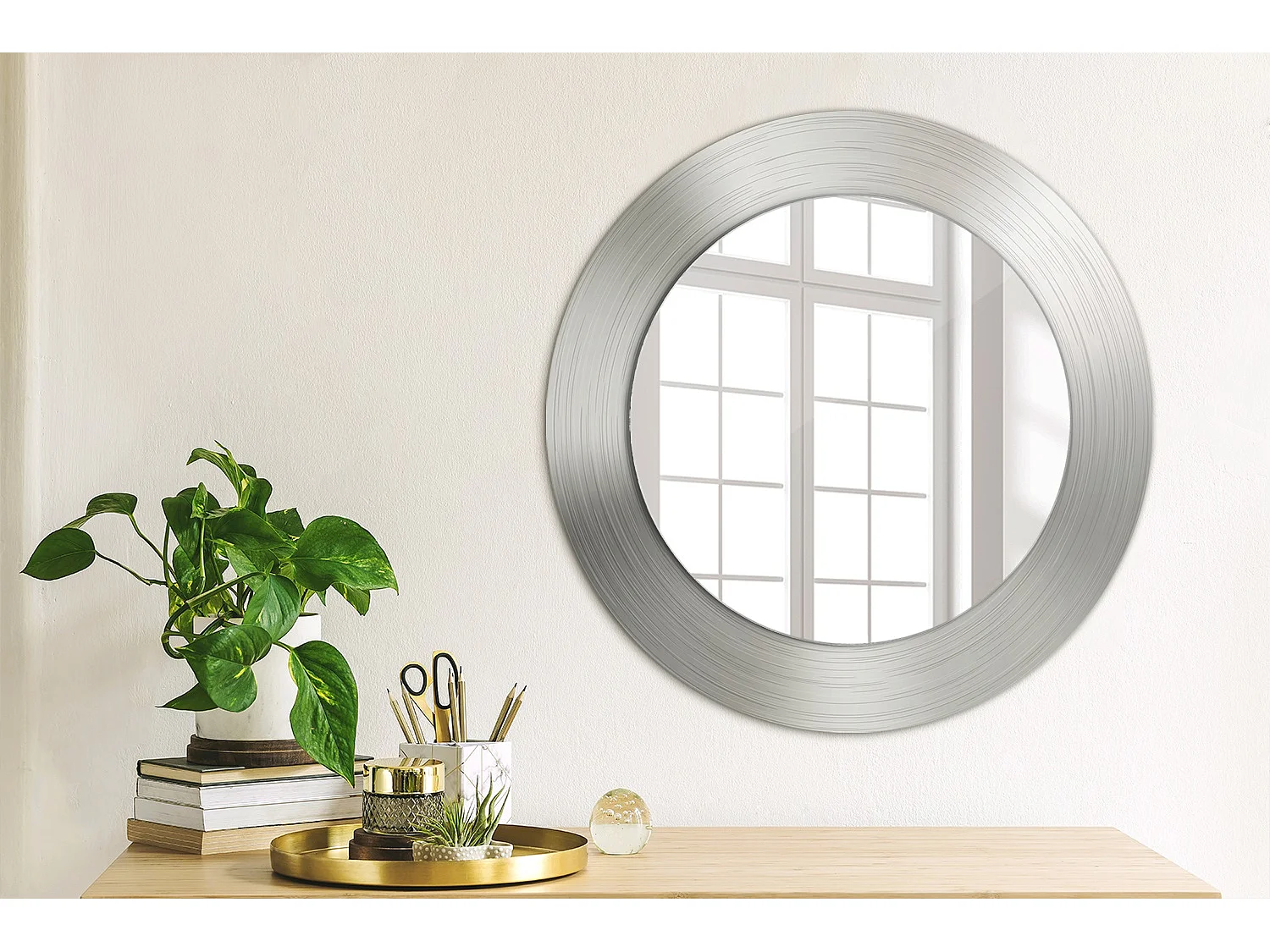 Miroir rond décoratif - Imitation métal - 50 cm