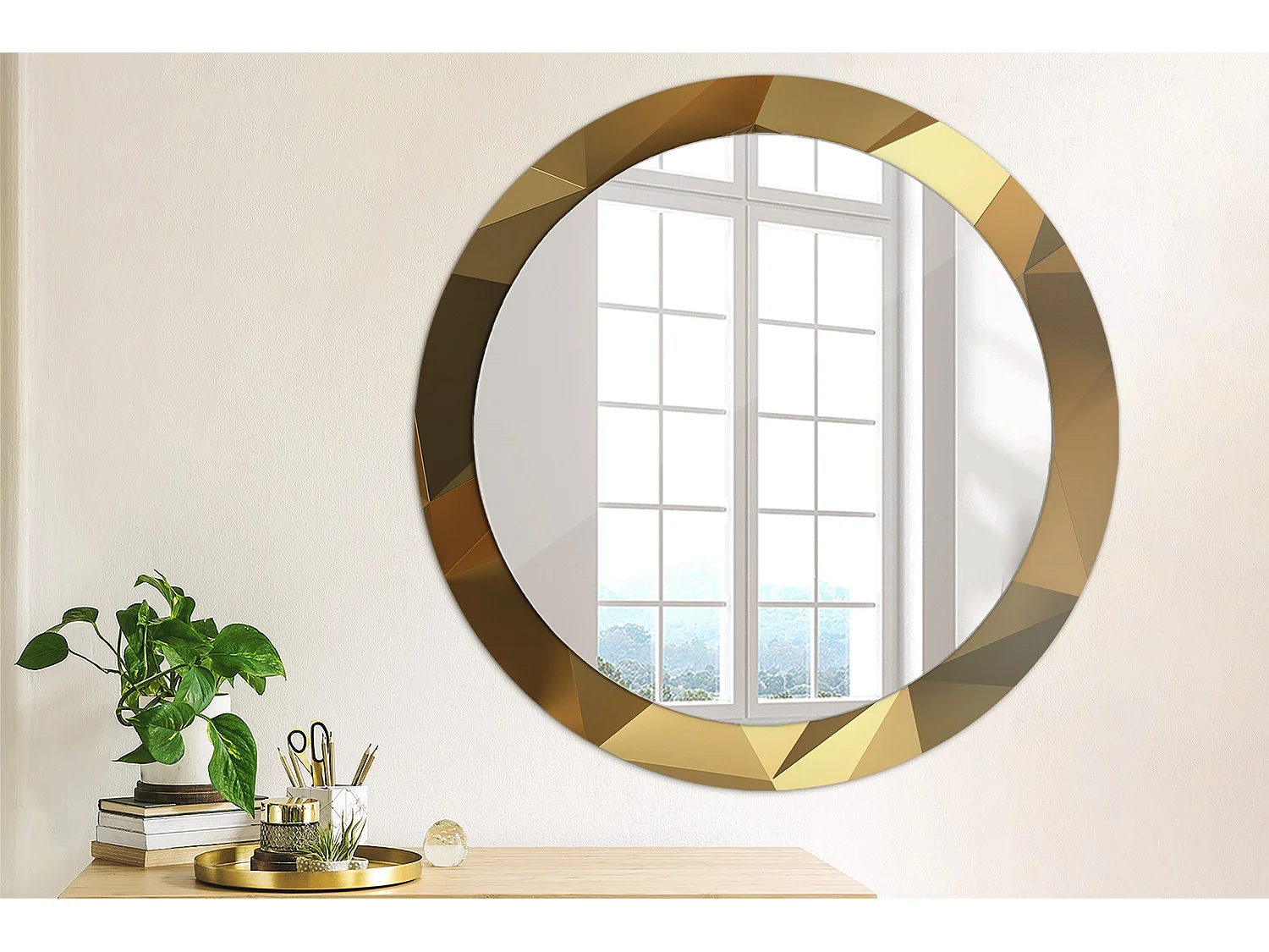 Dekorativer runder Spiegel - Geometrisches Muster - 80 cm