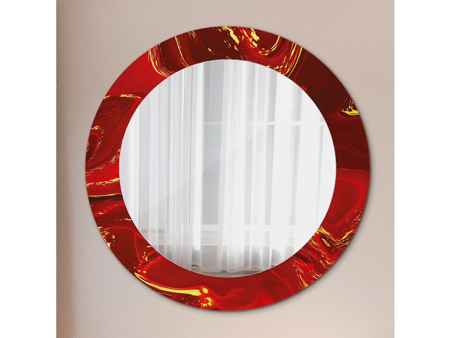 Runder dekorativer Spiegel - Roter Marmor - 60 cm