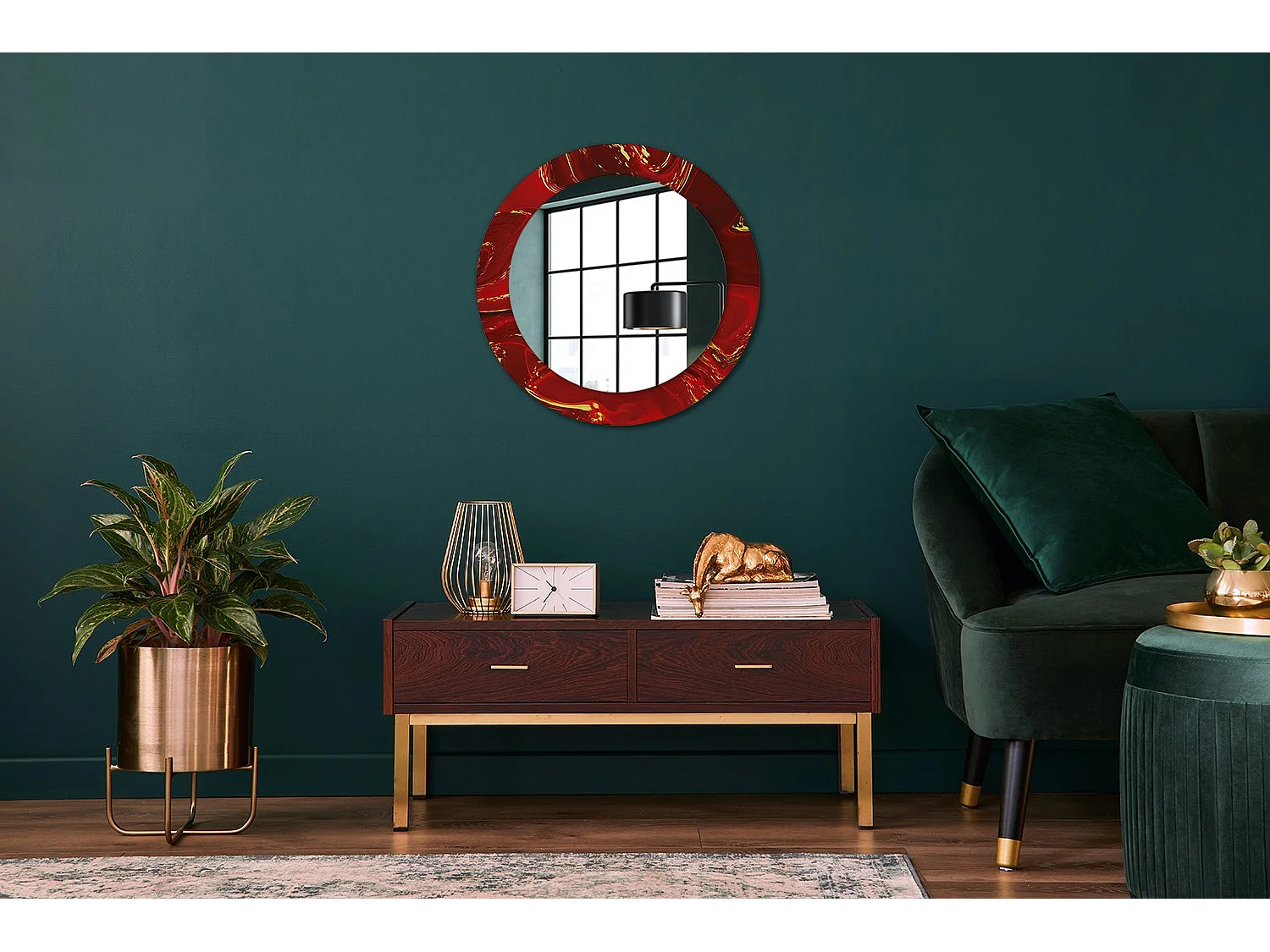 Runder dekorativer Spiegel - Roter Marmor - 60 cm