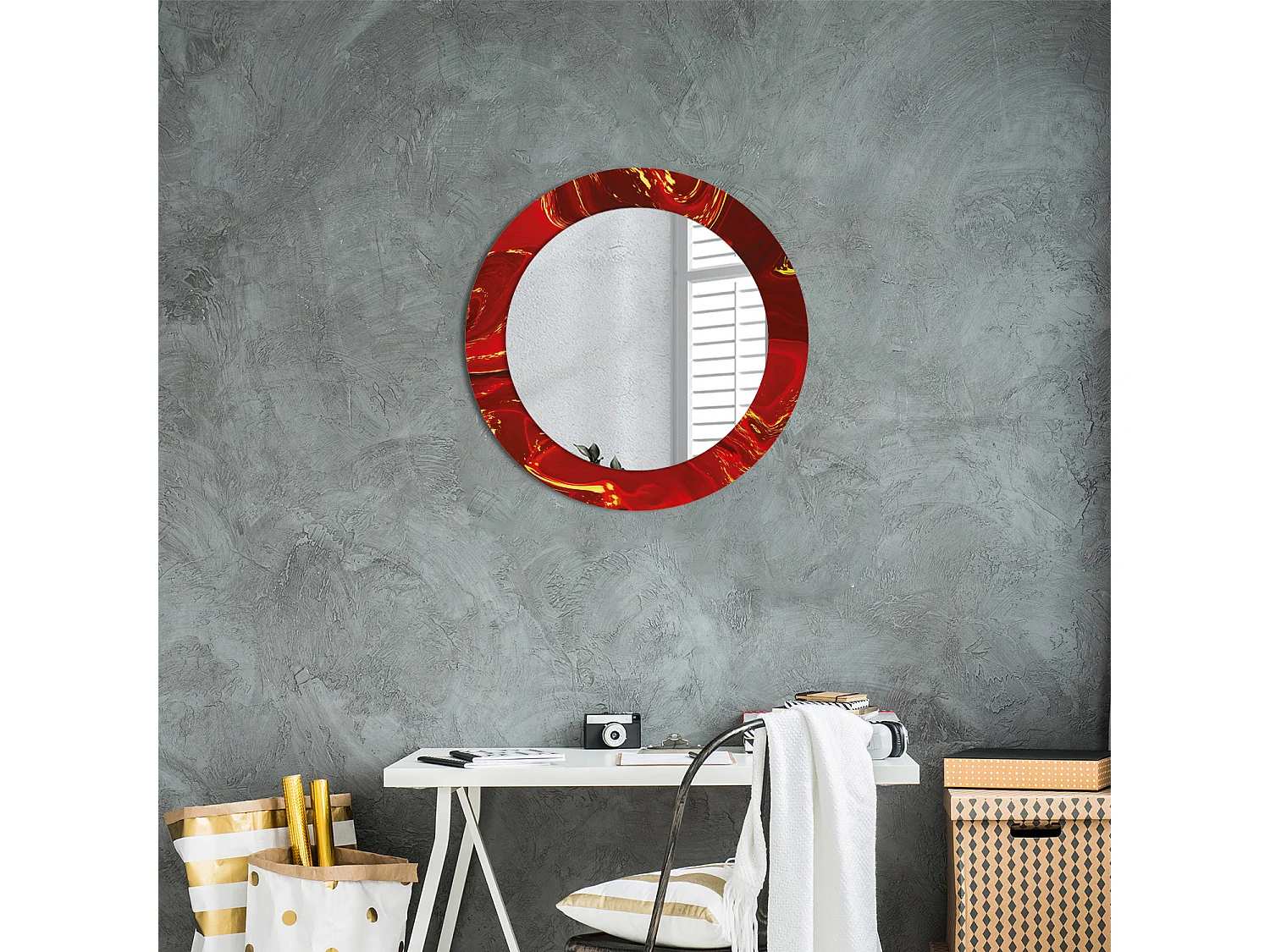 Runder dekorativer Spiegel - Roter Marmor - 60 cm