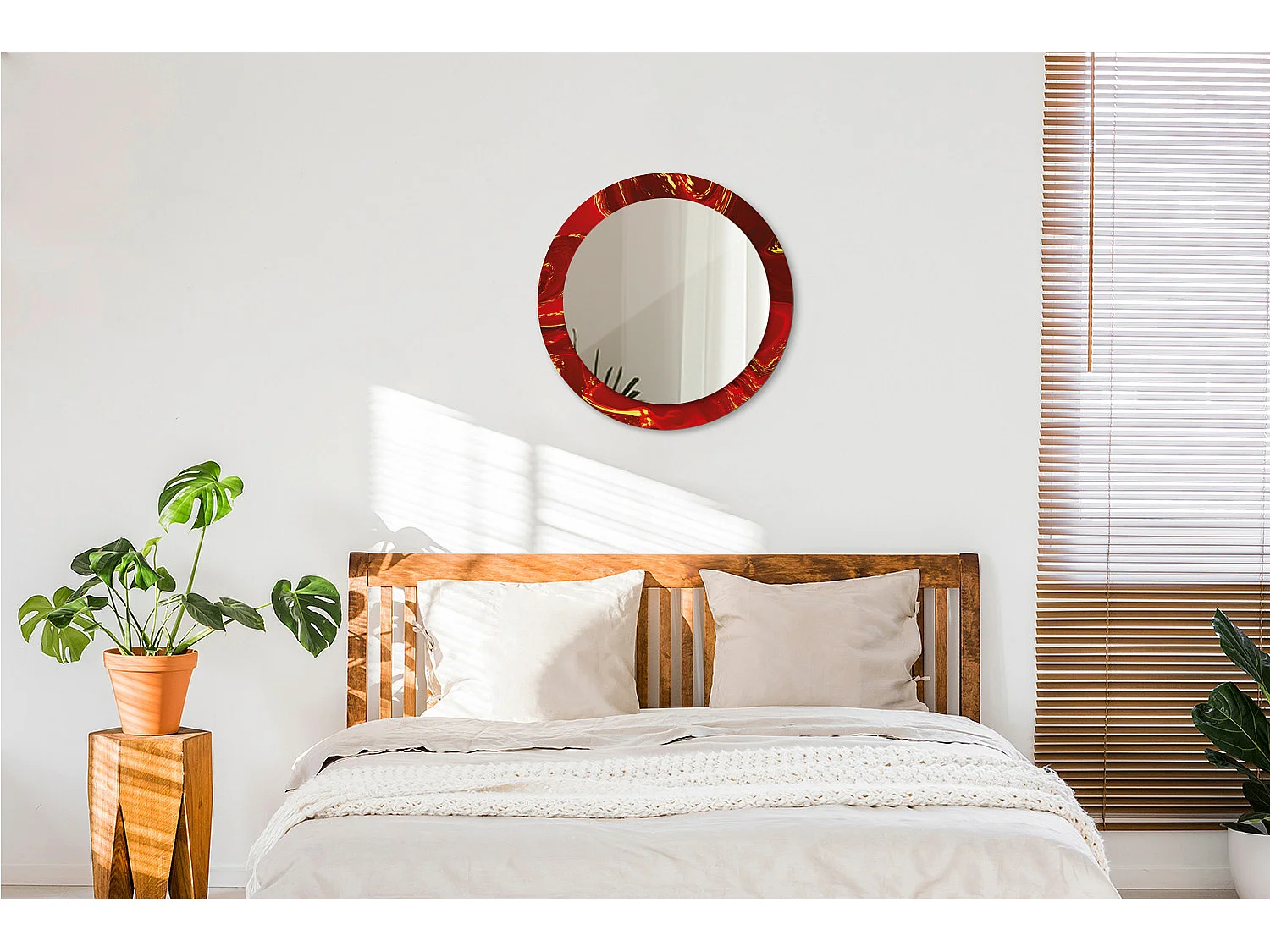 Miroir rond décoratif - Marbre rouge - 60 cm