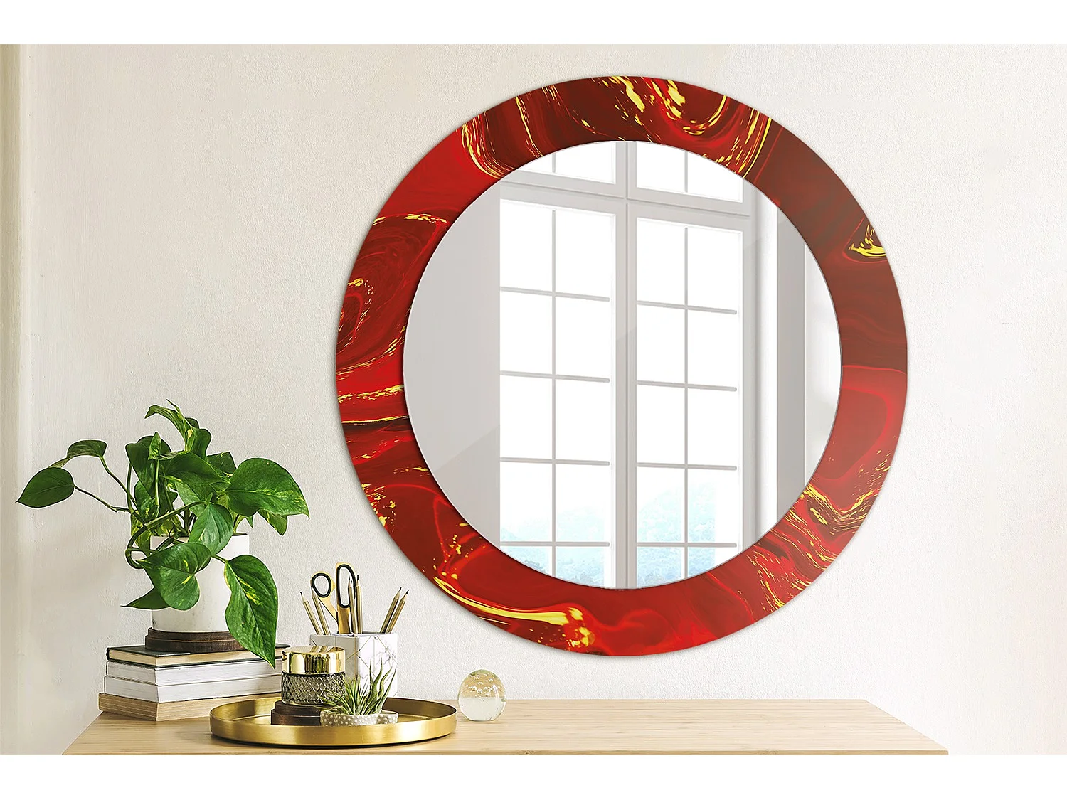 Miroir rond décoratif - Marbre rouge - 60 cm