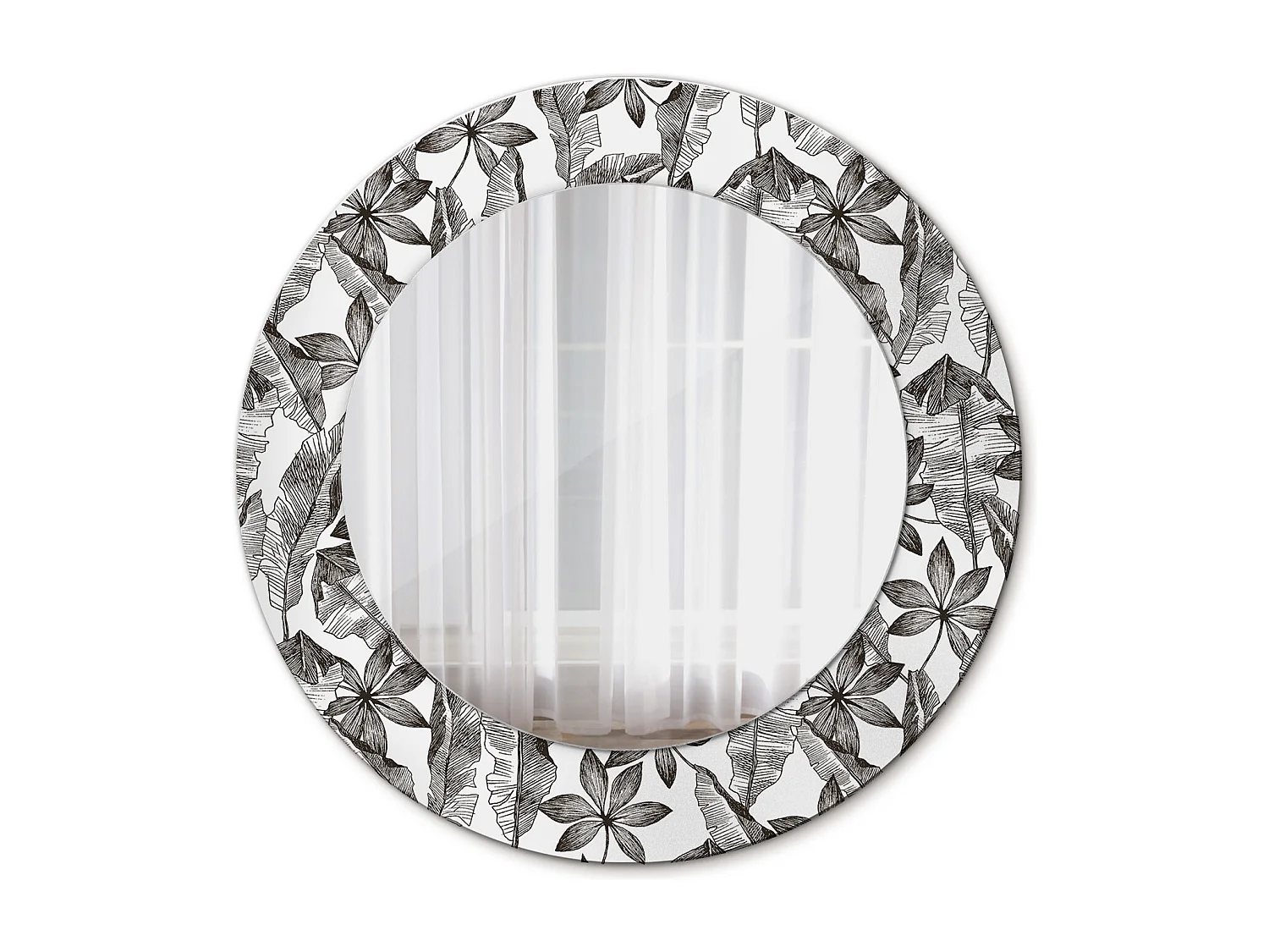 Dekorativer runder Spiegel - Tropische Blätter - 50 cm