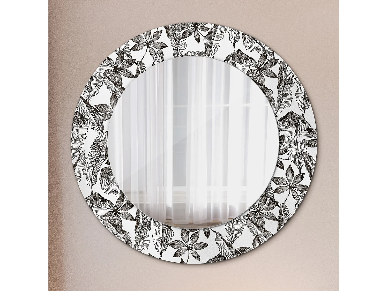 Dekorativer runder Spiegel - Tropische Blätter - 50 cm