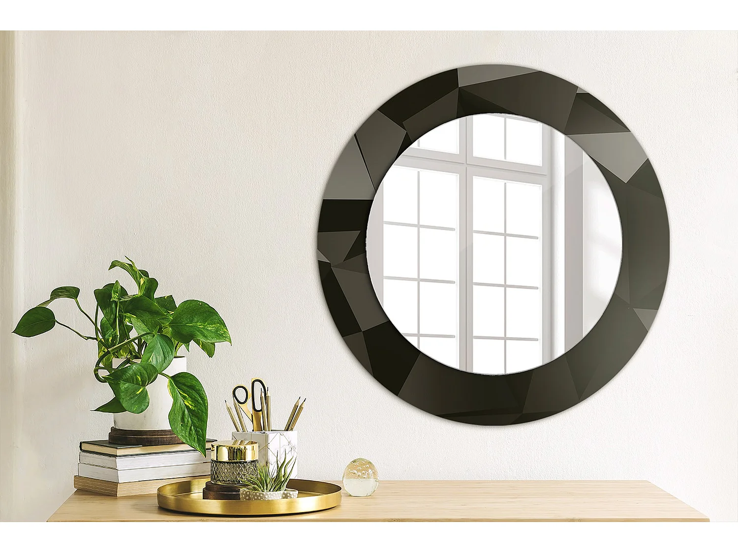 Ronde decoratieve spiegel - Abstract Zwart - 50 cm