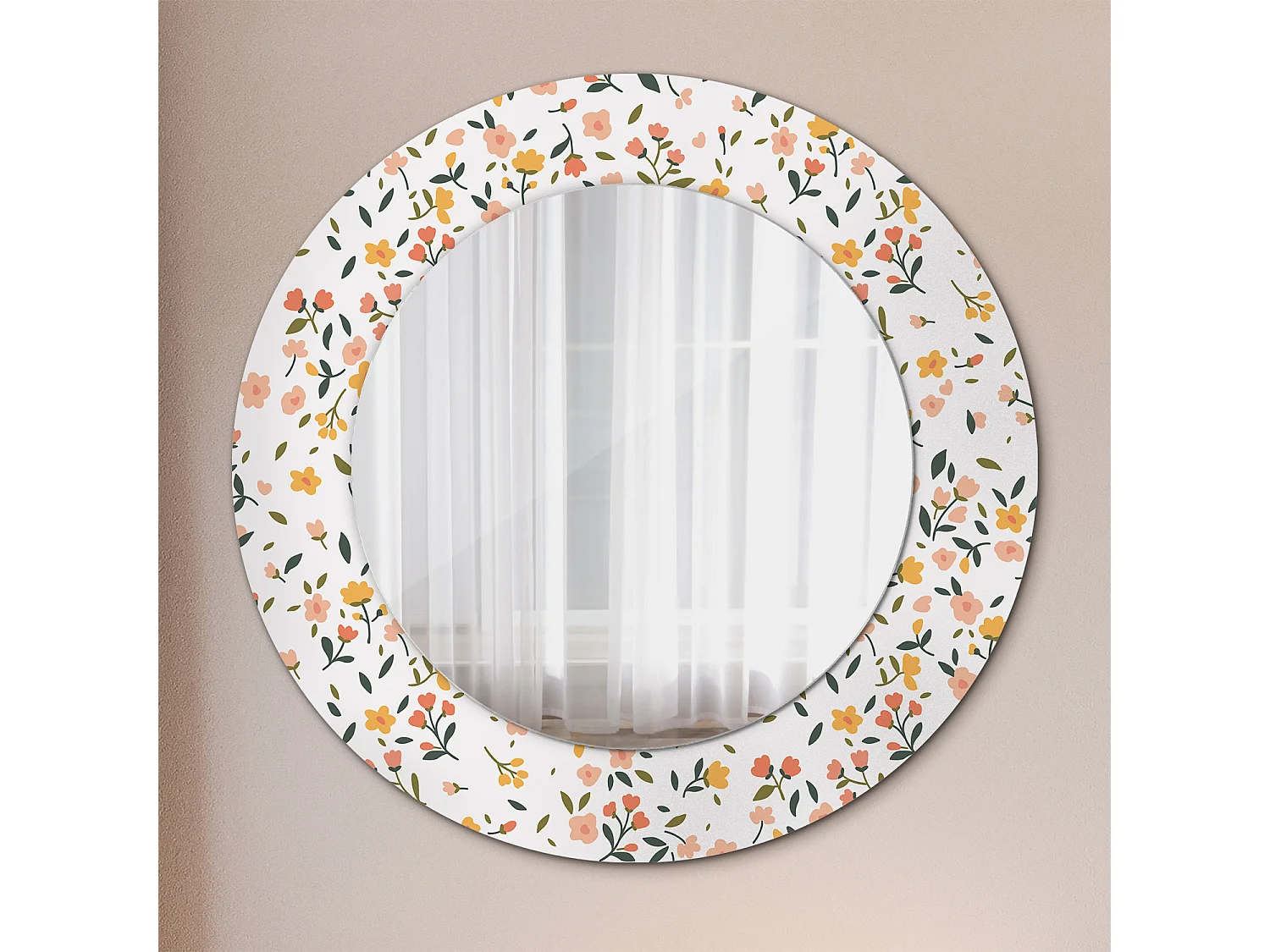 Miroir rond décoratif - Petites fleurs - 50 cm