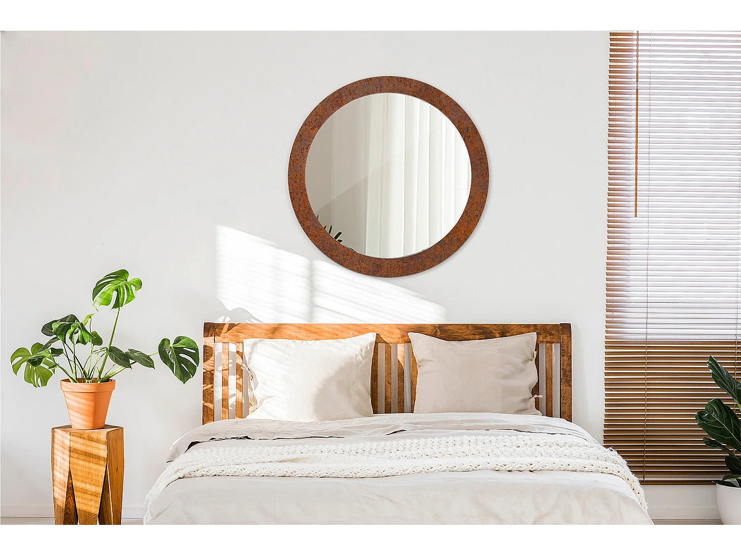 Runder dekorativer Spiegel – Rostiges Metall – 80 cm