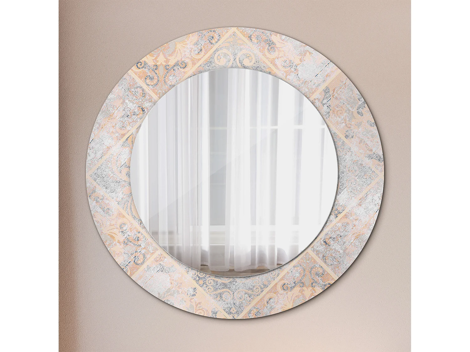 Miroir rond décoratif - Carreaux râpés - 50 cm