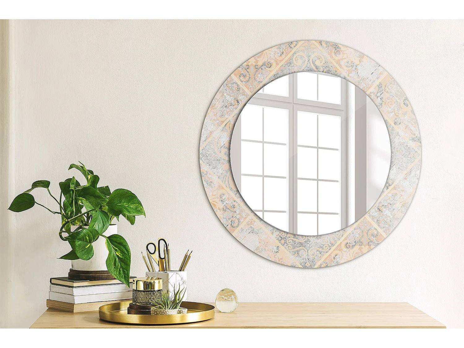 Miroir rond décoratif - Carreaux râpés - 50 cm