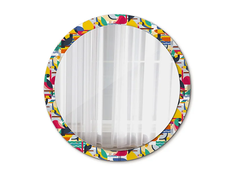 Dekorativer runder Spiegel - Geometrische tropische Vögel - 100 cm