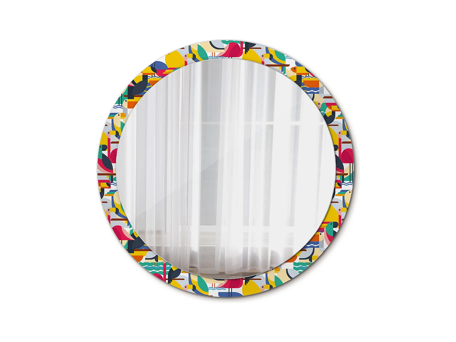 Decoratieve ronde spiegel - Geometrische tropische vogels - 100 cm