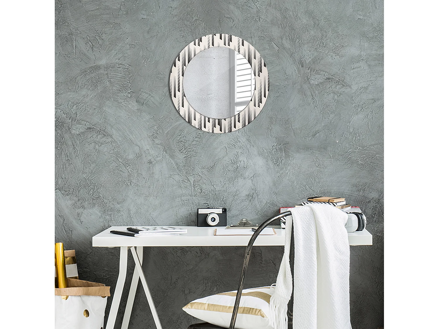 Decoratieve ronde spiegel - gestreept patroon - 50 cm