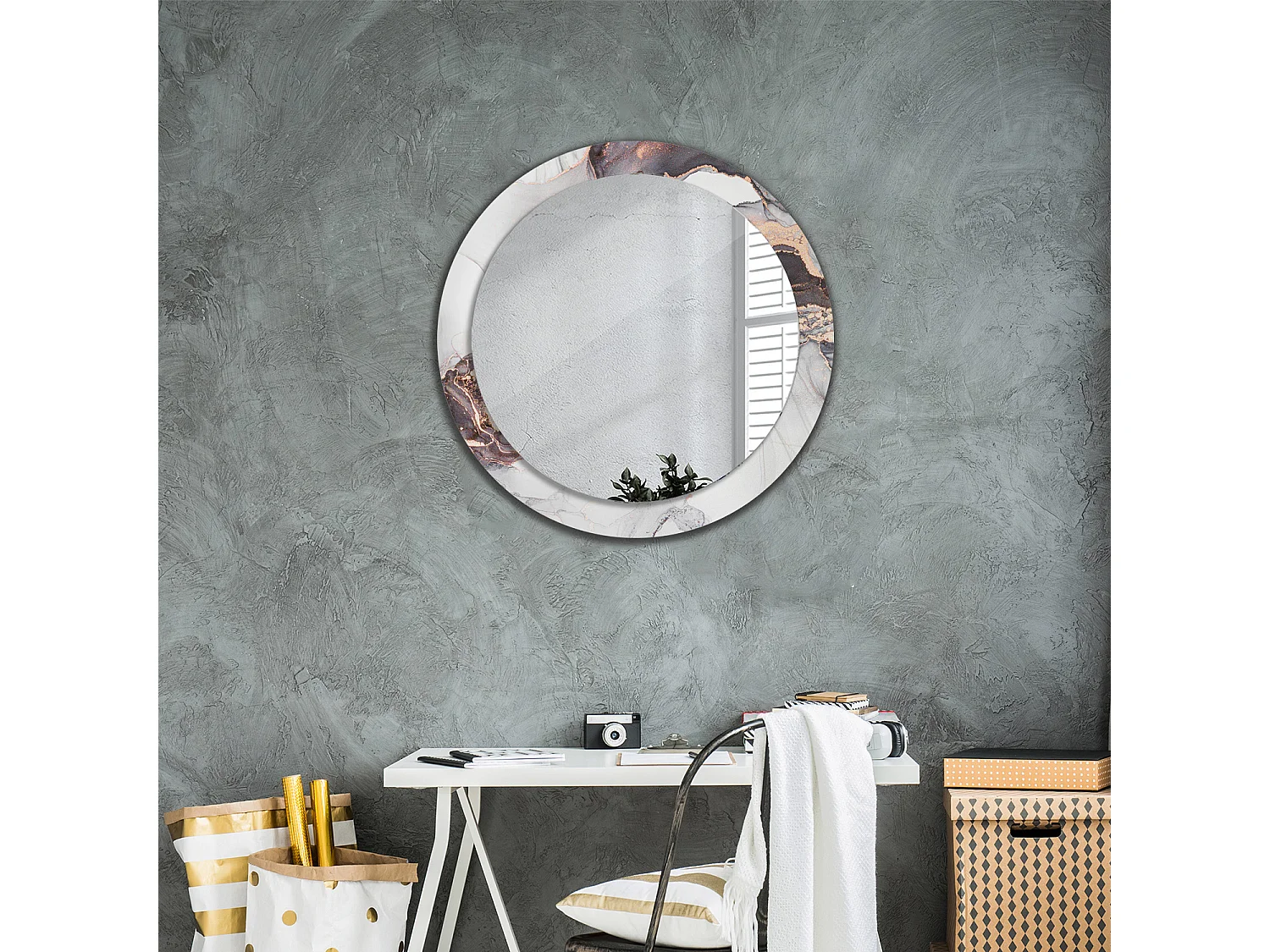 Runder dekorativer Spiegel - Abstrakter Marmor - 80 cm