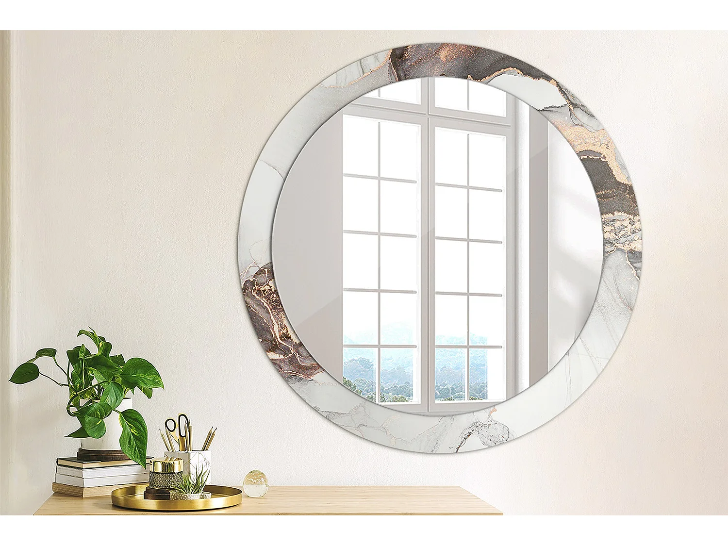 Runder dekorativer Spiegel - Abstrakter Marmor - 80 cm