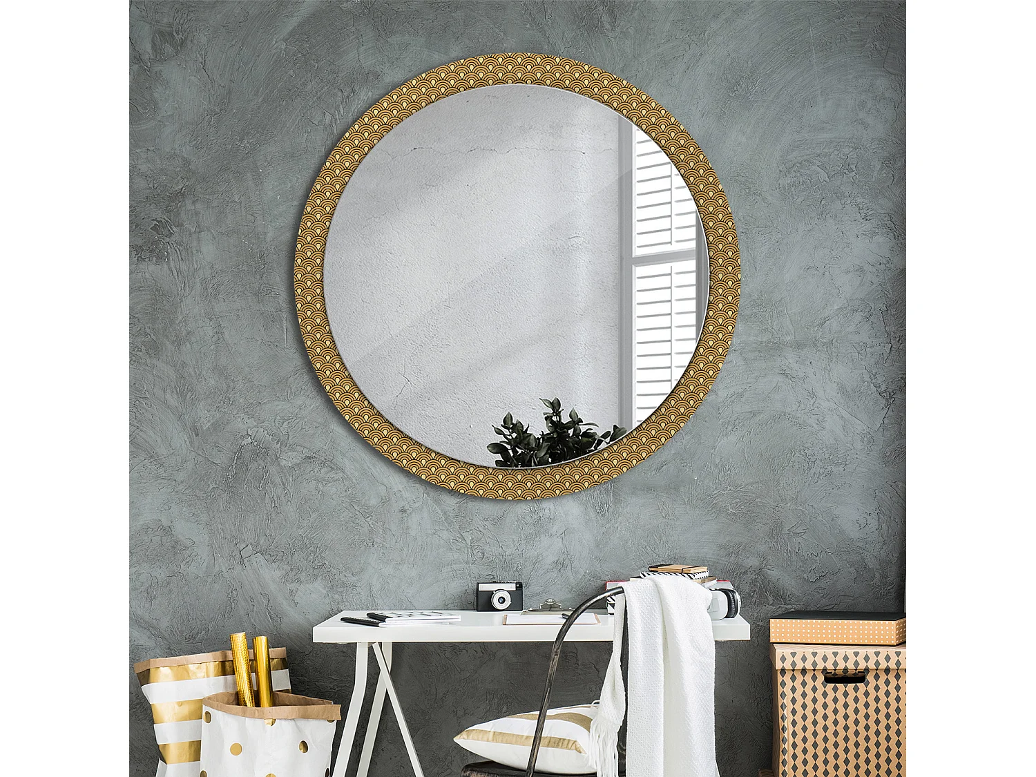 Miroir rond décoratif - Motif rétro - 100 cm
