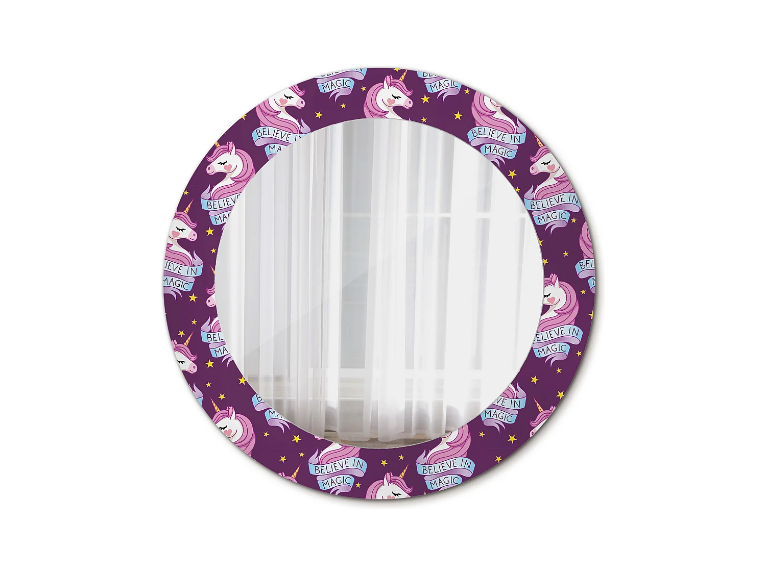 Miroir rond décoratif - Licorne étoiles - 60 cm