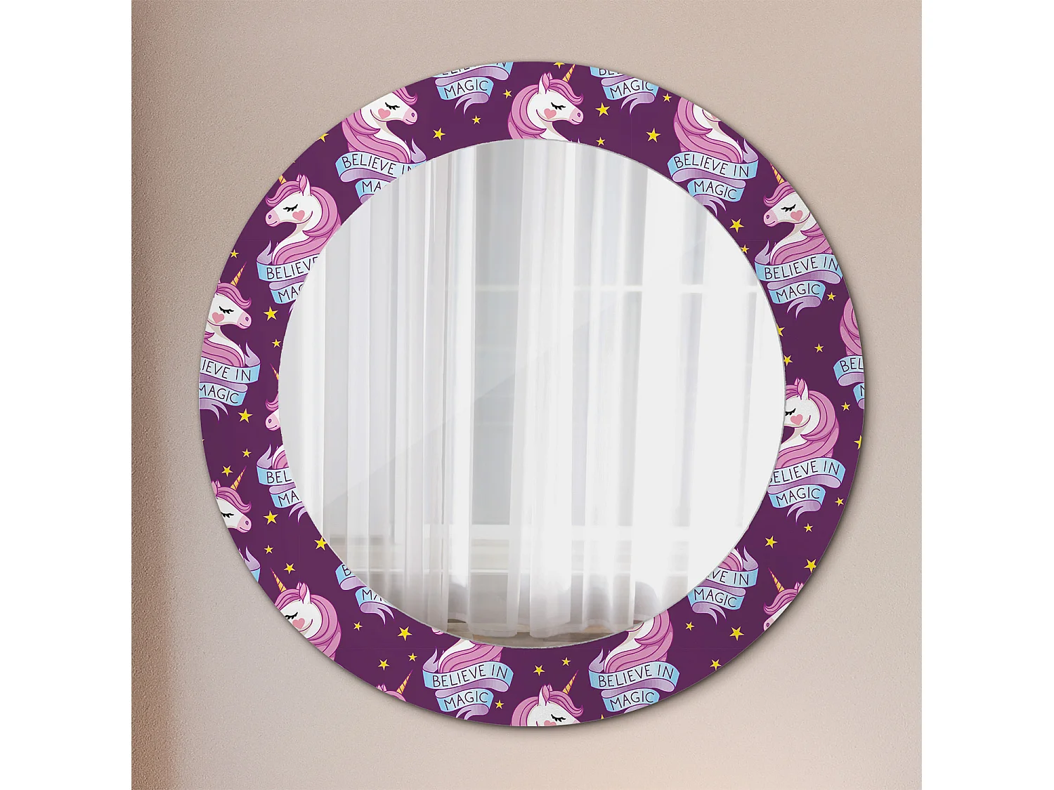 Ronde decoratieve spiegel - eenhoornsterren - 60 cm