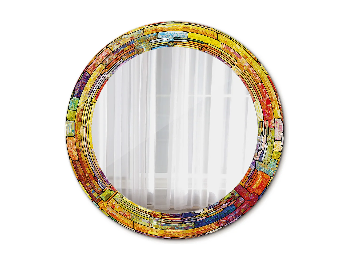 Decoratieve ronde spiegel - gekleurd glas-in-lood - 60 cm