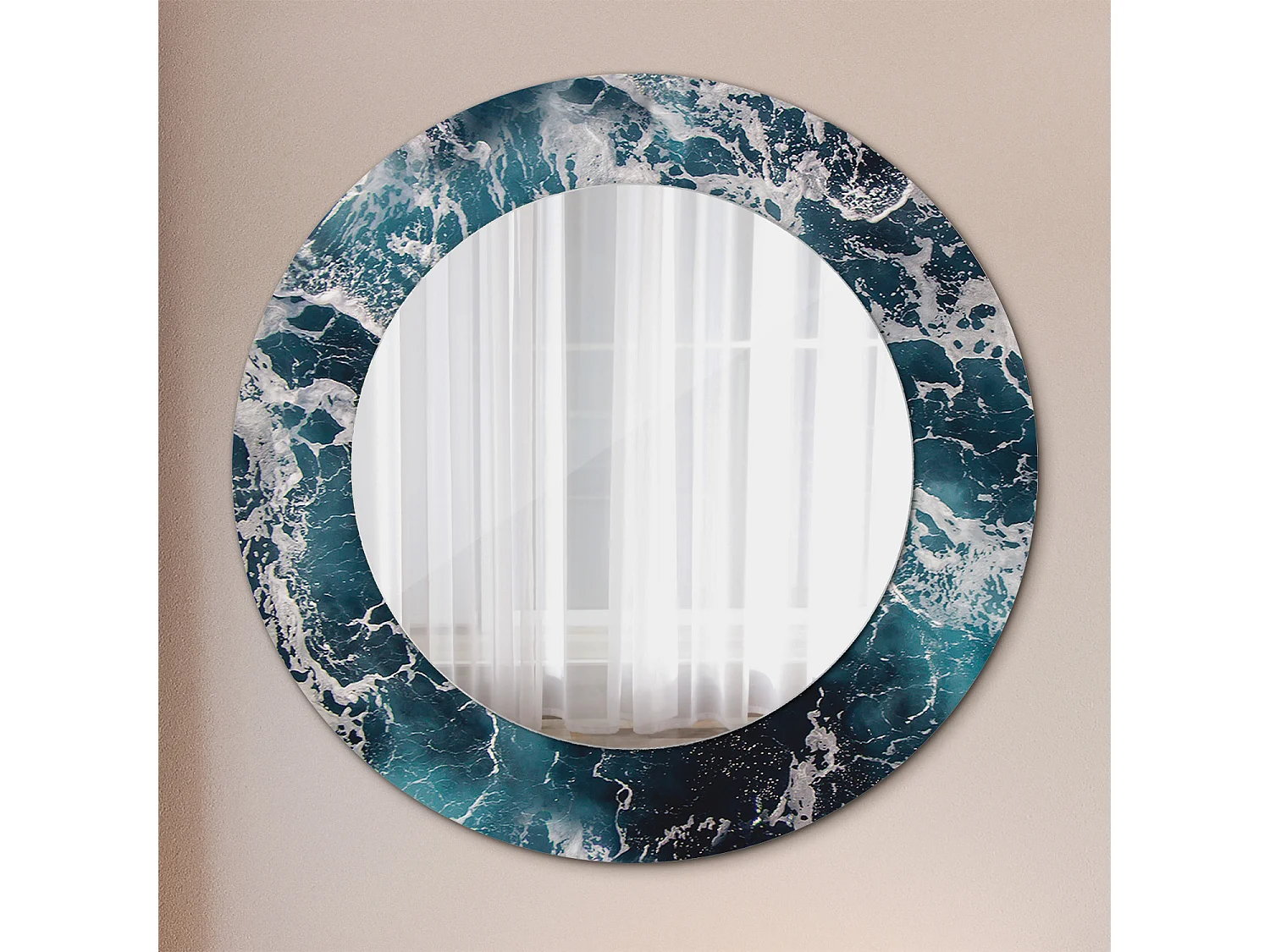 Decoratieve ronde spiegel - Ruwe zee - 50 cm