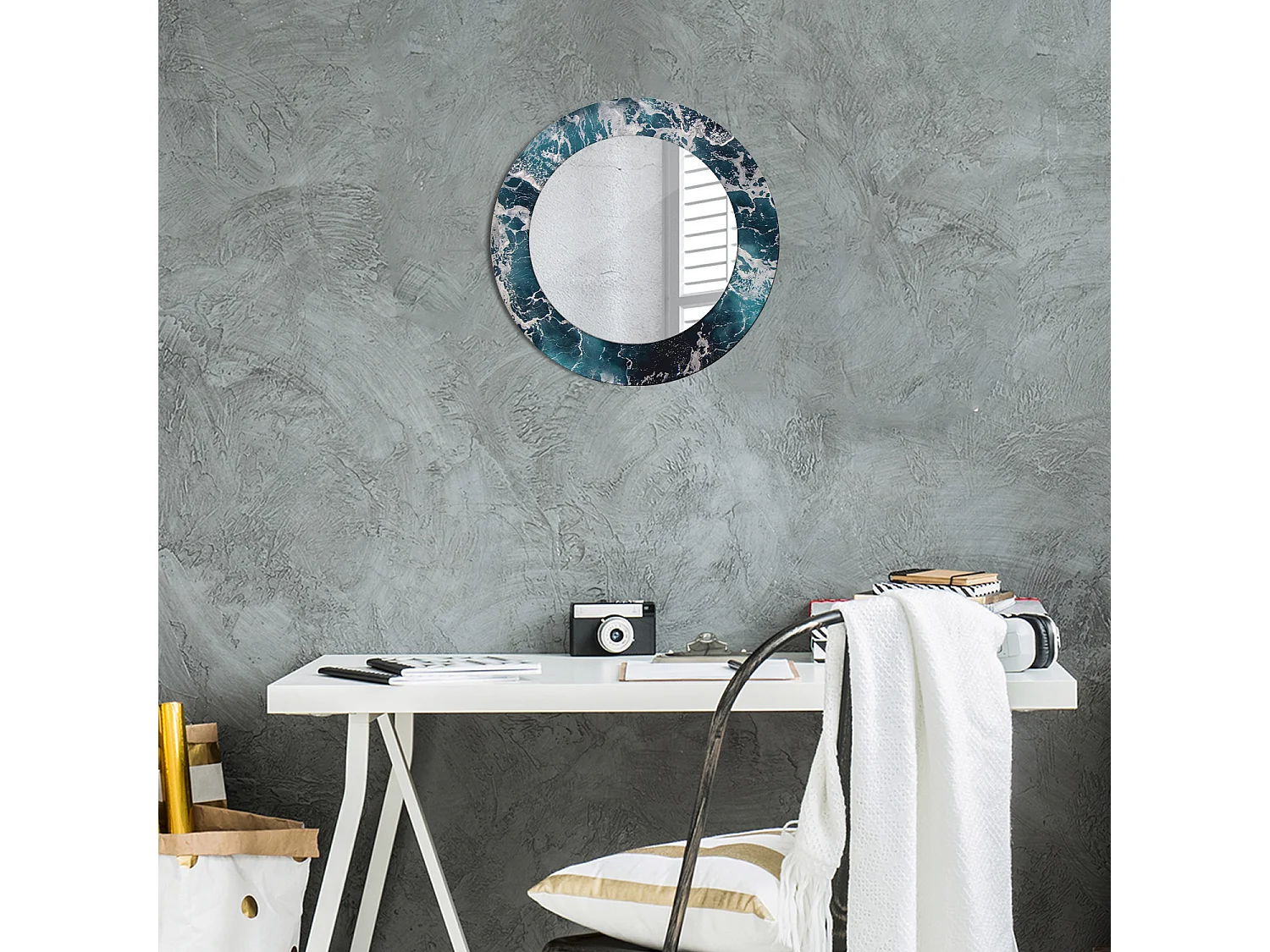 Decoratieve ronde spiegel - Ruwe zee - 50 cm