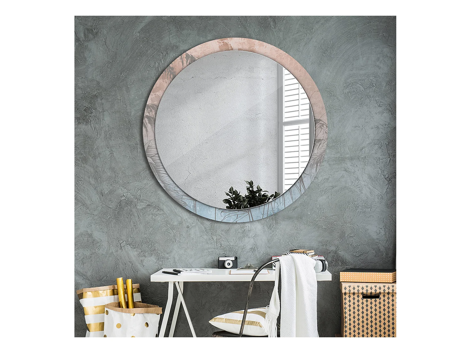 Decoratieve ronde spiegel - Tropische bloemen - 100 cm