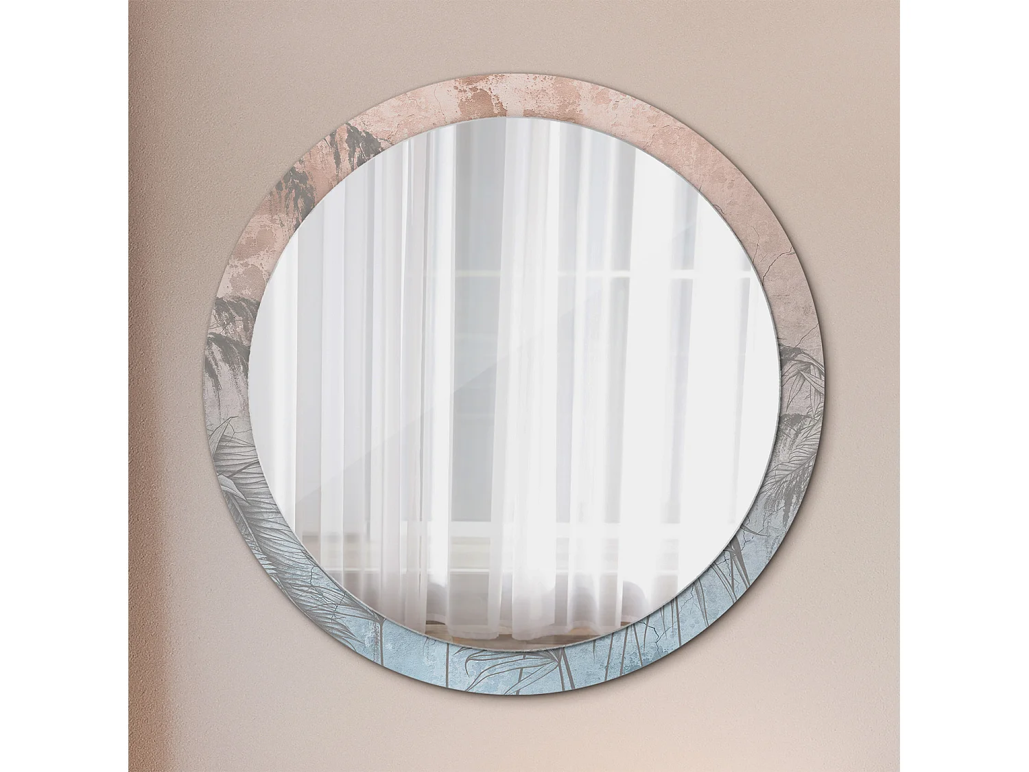 Miroir rond décoratif - Fleurs tropicales - 100 cm