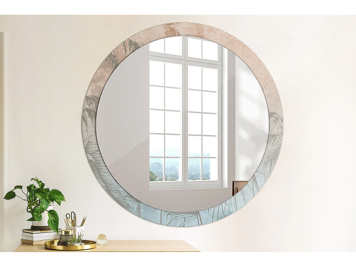 Miroir rond décoratif - Fleurs tropicales - 100 cm