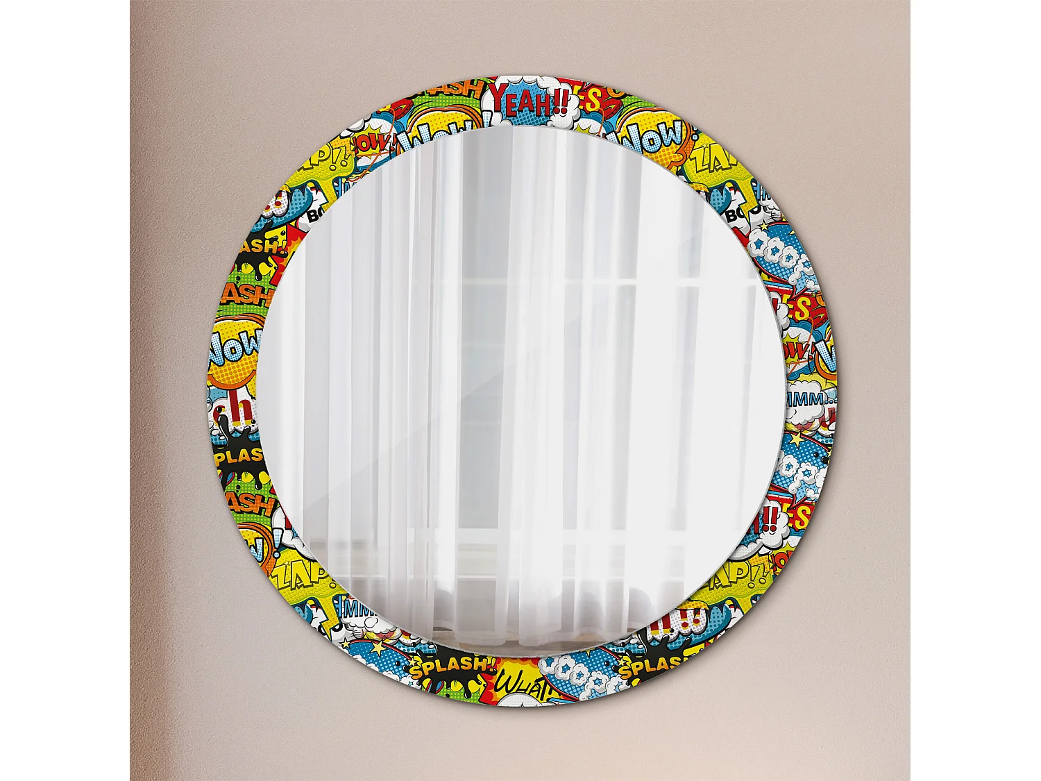 Ronde Decoratieve Spiegel - Cartoon Patroon - 90cm