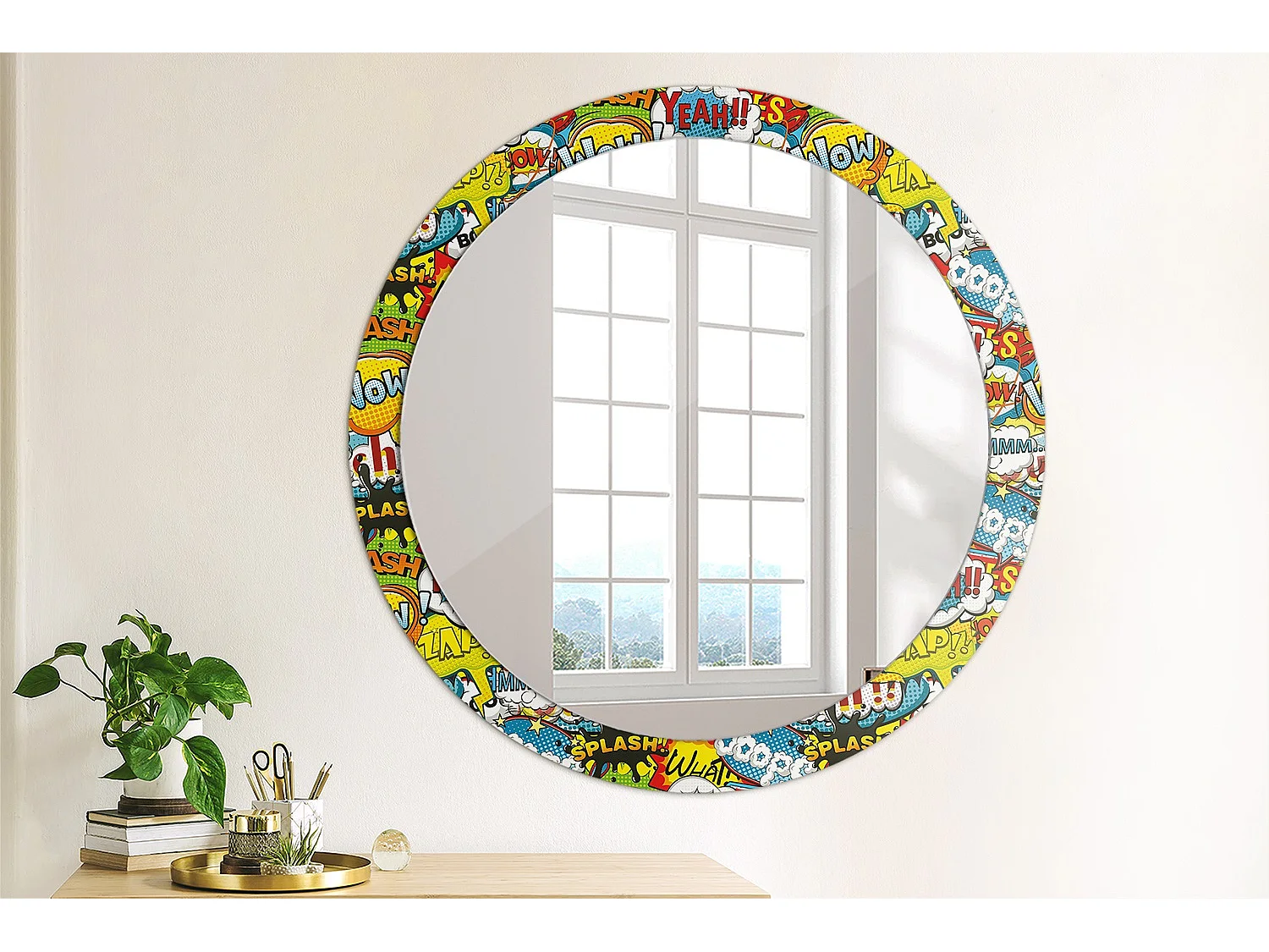 Ronde Decoratieve Spiegel - Cartoon Patroon - 90cm