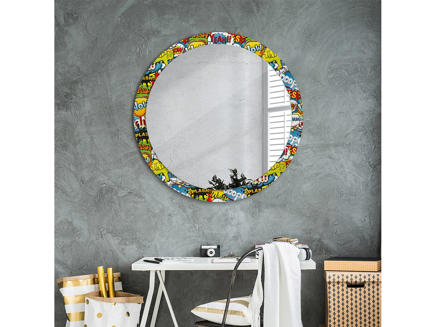 Ronde Decoratieve Spiegel - Cartoon Patroon - 90cm