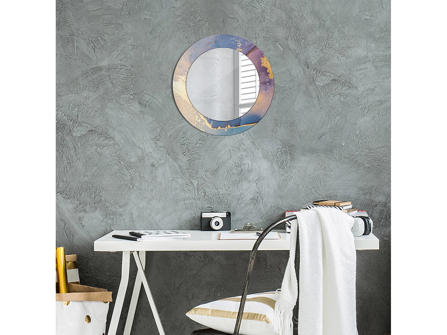 Decoratieve ronde spiegel – marmersteen – 50 cm