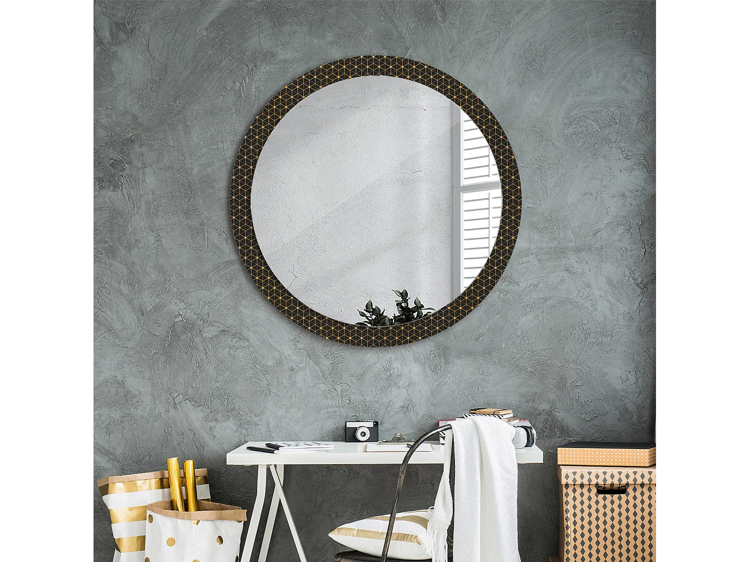 Miroir rond décoratif - Géométrie hexagonale - 90 cm