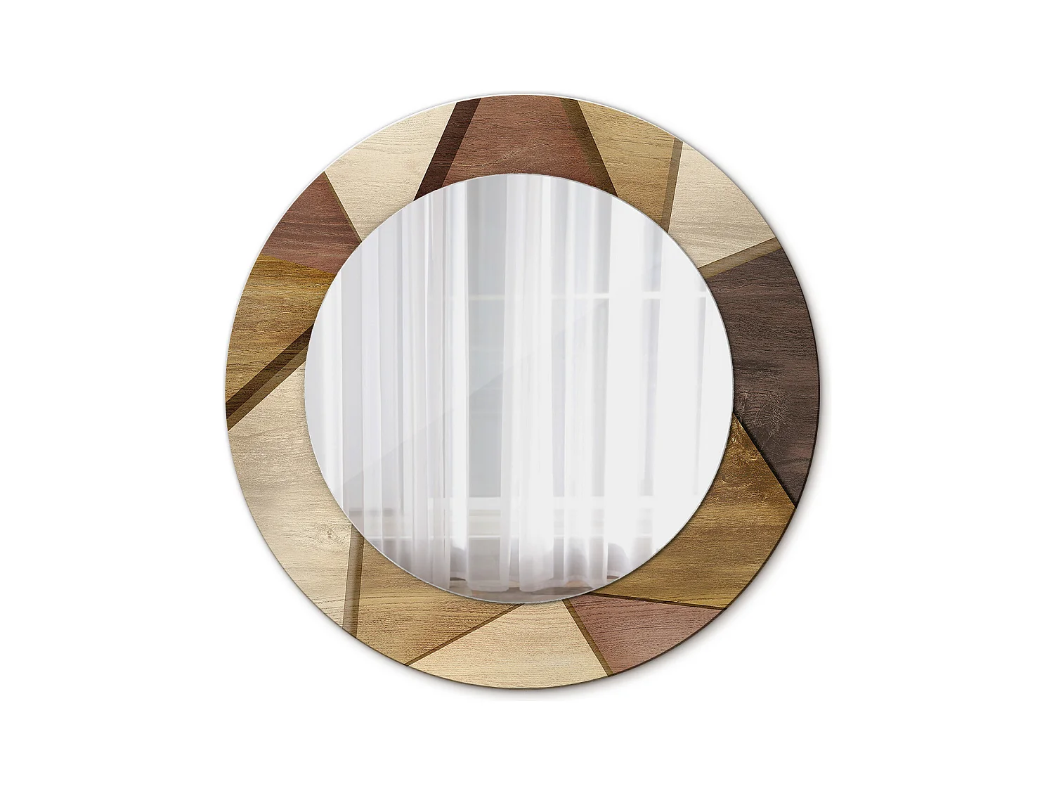 Specchio rotondo decorativo - Legno geometrico 3D - 50 cm