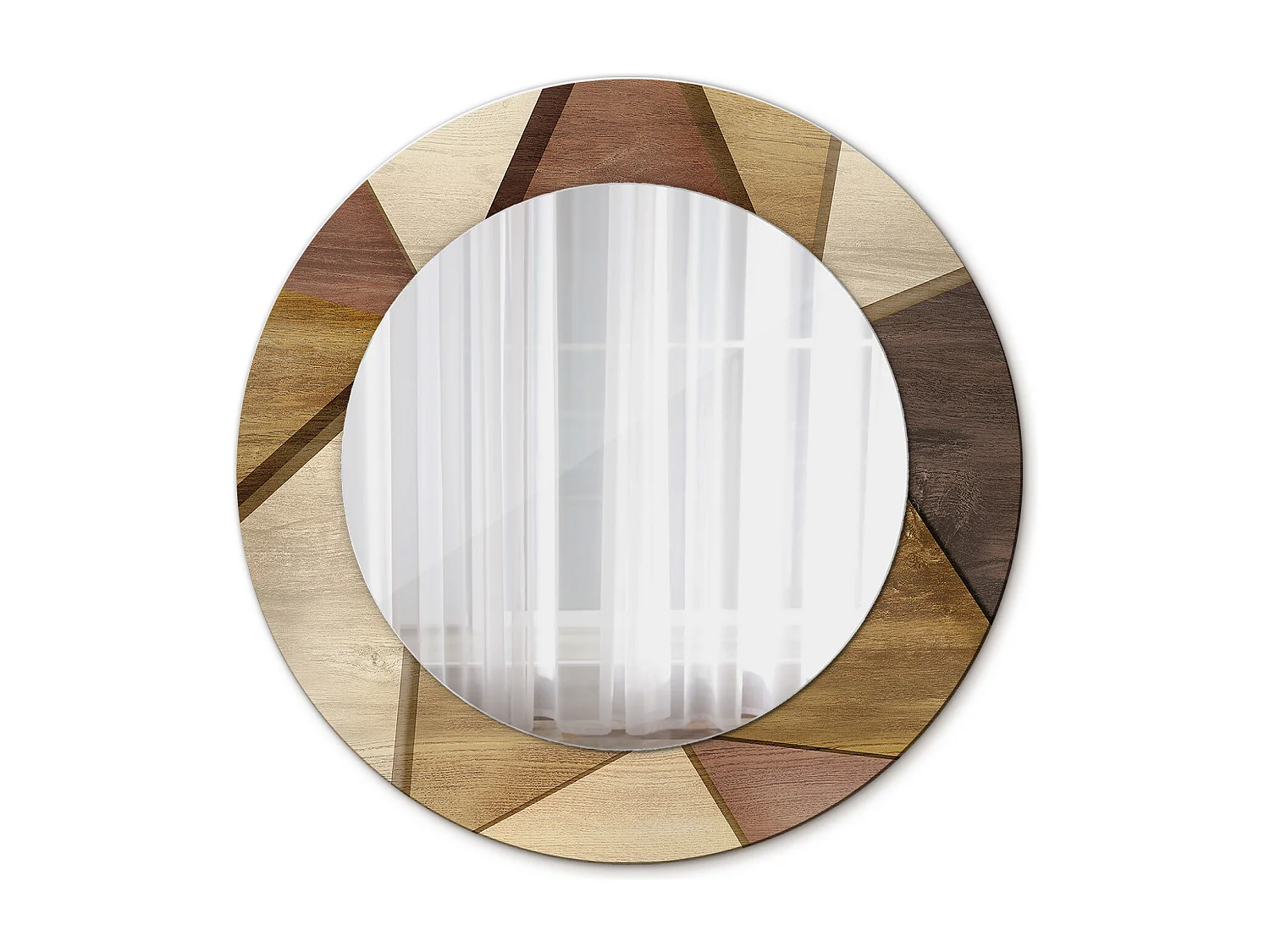 Dekorativer runder Spiegel – 3D-geometrisches Holz – 50 cm