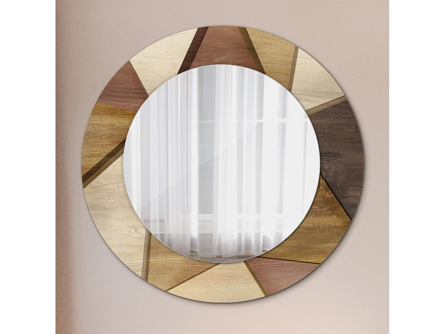 Dekorativer runder Spiegel – 3D-geometrisches Holz – 50 cm