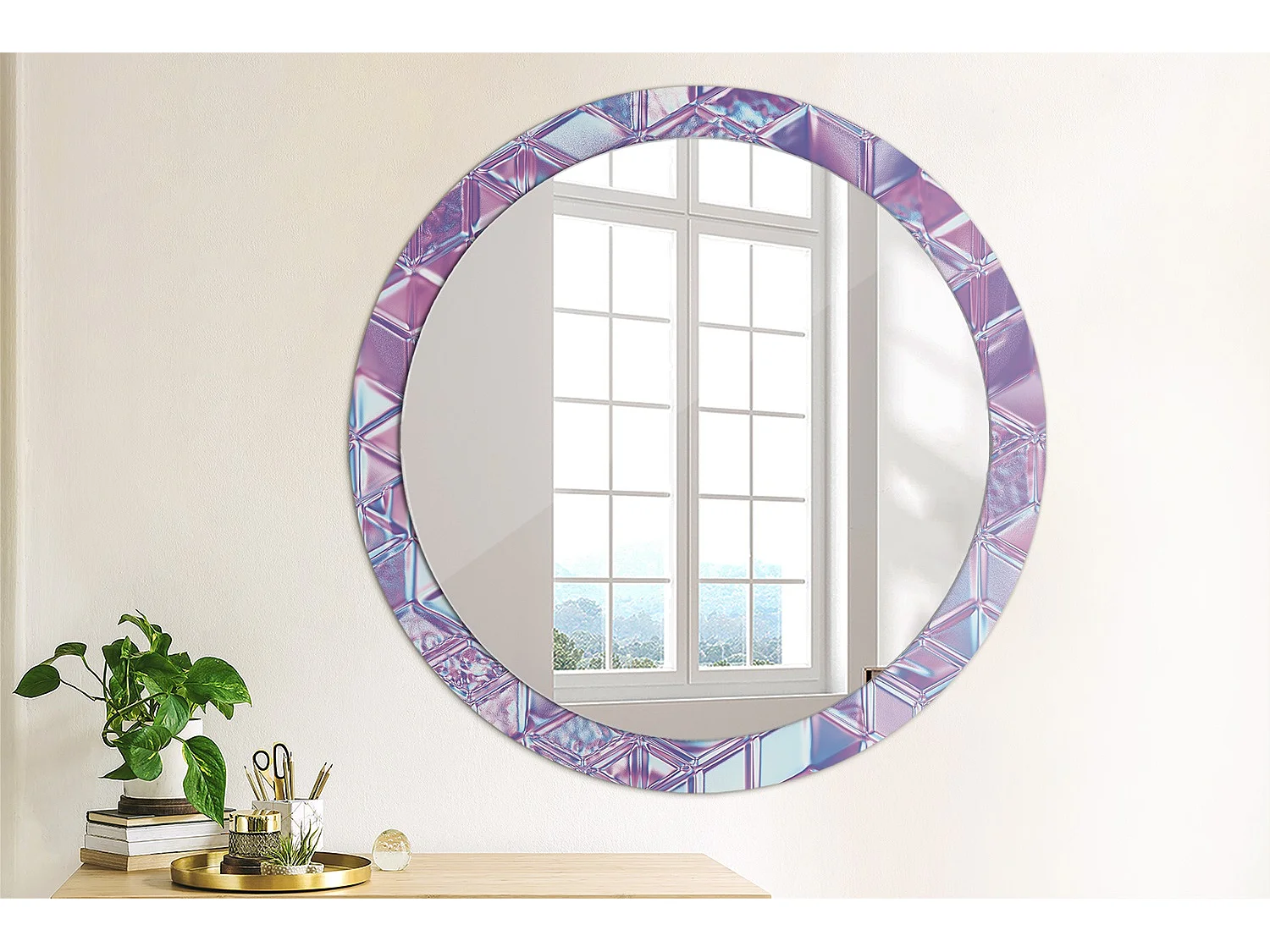 Runder dekorativer Spiegel - Kristallmuster - 90 cm